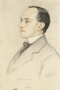 チャールズフランシスベルの肖像、1913年（淡い黄土色の準備に色付きのクレヨン） 作： William Strang
